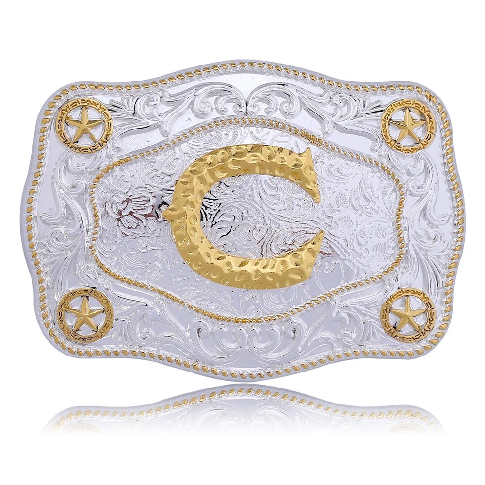 8730 Western Belt Buckles Initial Letters ABCDJMR to Z Large Gold Rodeo